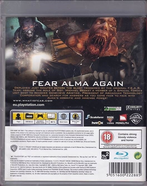 FEAR 2 - Project Origin - PS3 (B Grade) (Genbrug)